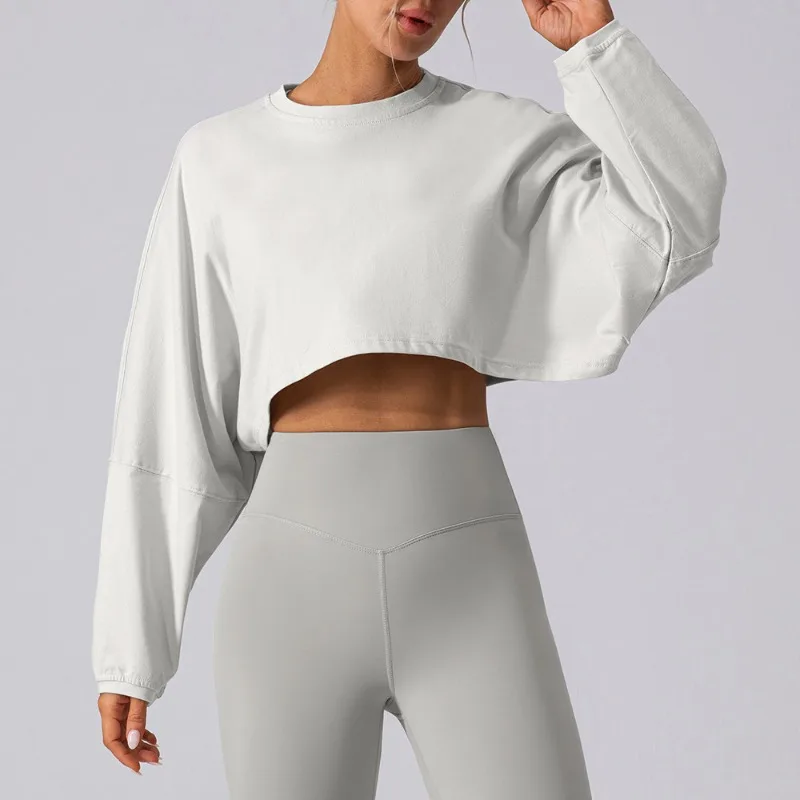 Women's Crew Neck Sweater T-Shirt Sports Short Bottom Shirt Yoga Running Loose Long Sleeve Top Spring and Autumn New Products