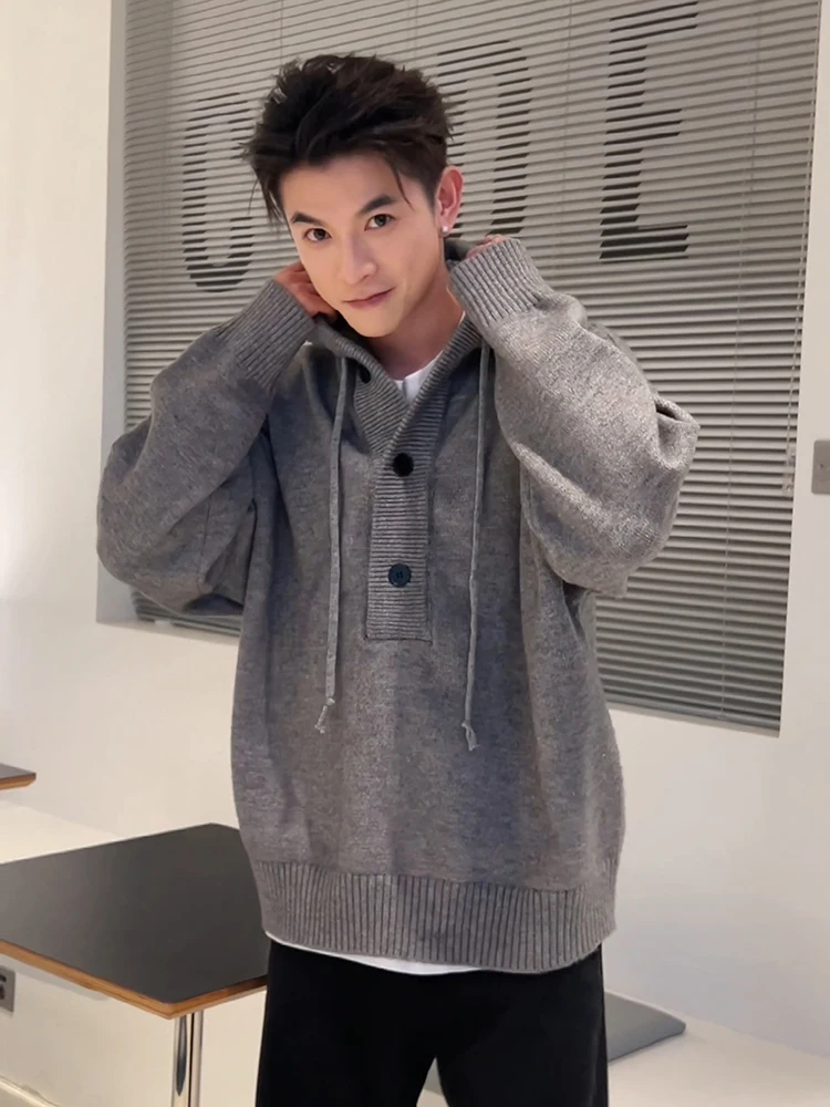 

Мужской вязаный свитер свободного кроя, утепленный зимний кардиган с капюшоном, повседневная одежда из полиэфирного волокна