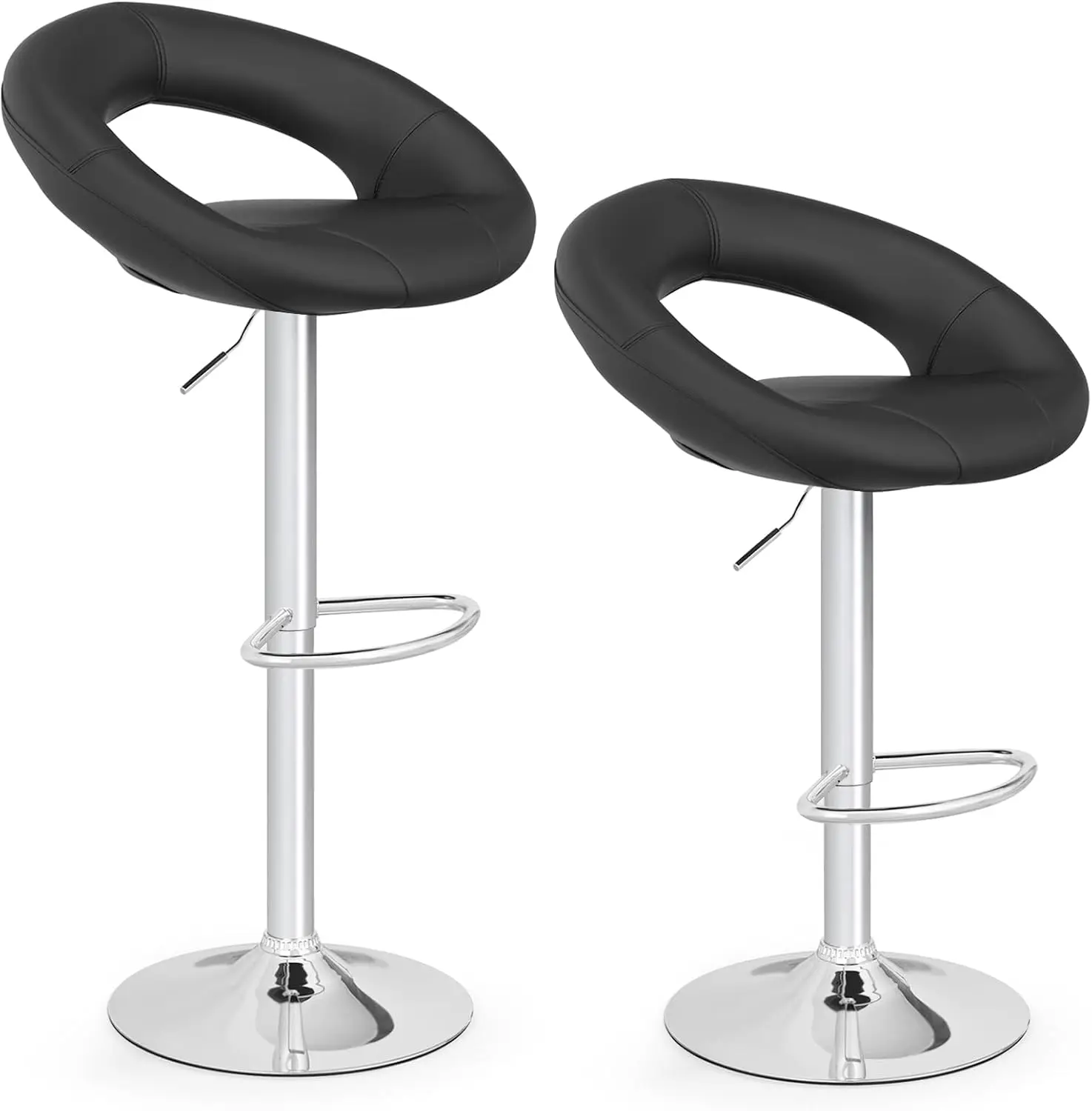 Costway Height Adjustable Bar Stools Set Of 2, Swivel Counter Stools W/Hollow Back & Footrest, Heavy-Duty Metal Frame