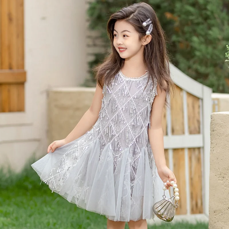 Children\'s New 2024 Luxury Brand Princess Dresses Baby Party Dress Line Dance Costume Summer For 9 To 12 Years Old Girls Clothes