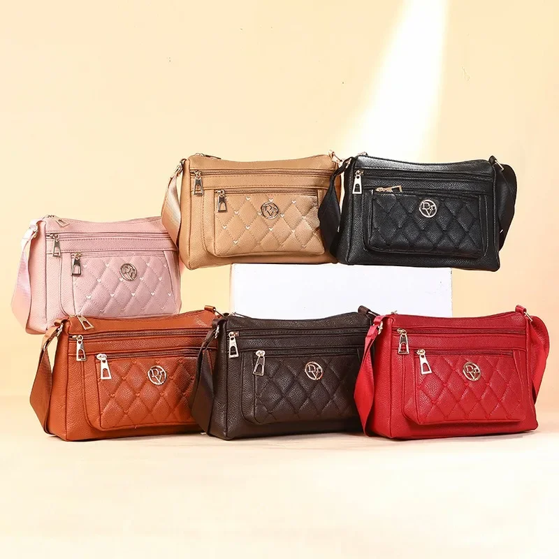 

Женская маленькая сумка, многослойная молния, большая вместительная однотонная сумка через плечо