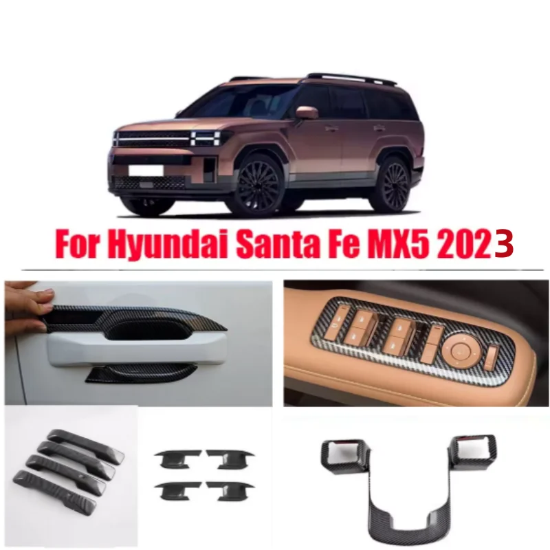 

For Hyundai Santa Fe MX5 2023-2024 Carbon Fiber Interior Accessories Window Lift Switch Button Cover Trims Door Armrest Panel Fr