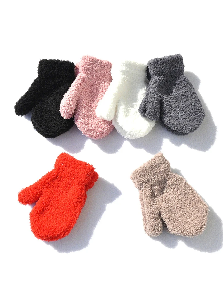 Warm Plush Thick Warm Baby Gloves Winter Plus Velvet Mittens Children Kid Coral Fleece Full Finger Gloves For 1-4Y Kids Gloves