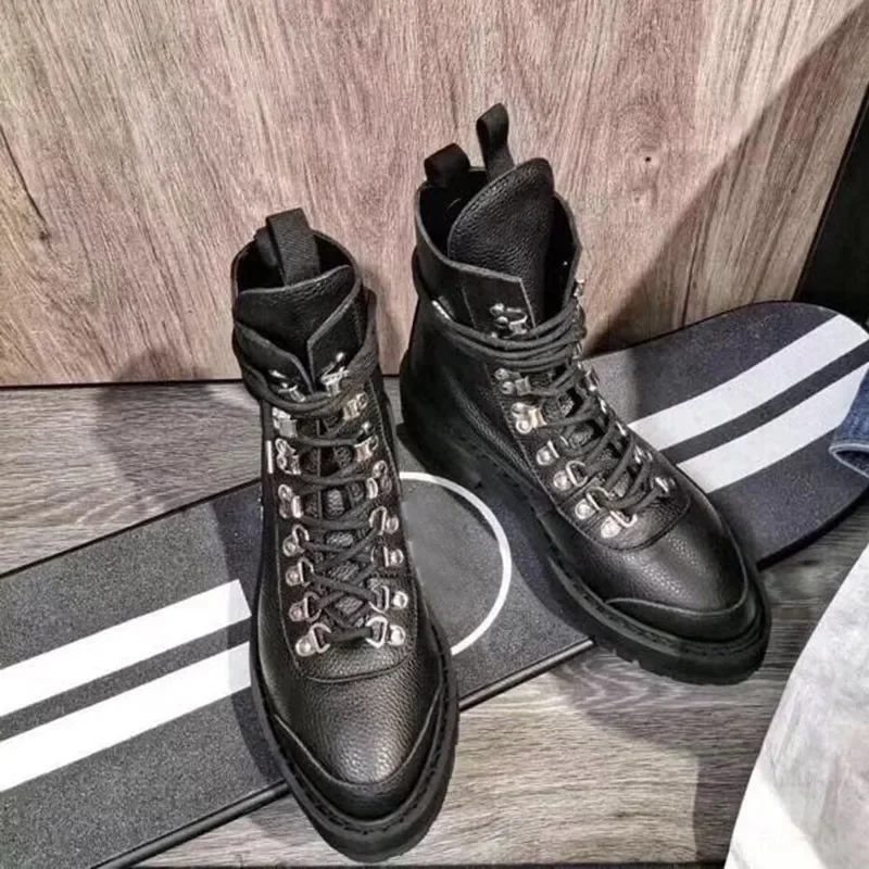 Zimowe wełniane botki damskie oryginalne skórzane sznurowane Chelsea Boots Casual platformy futrzane buty zimowe buty motocyklowe damskie