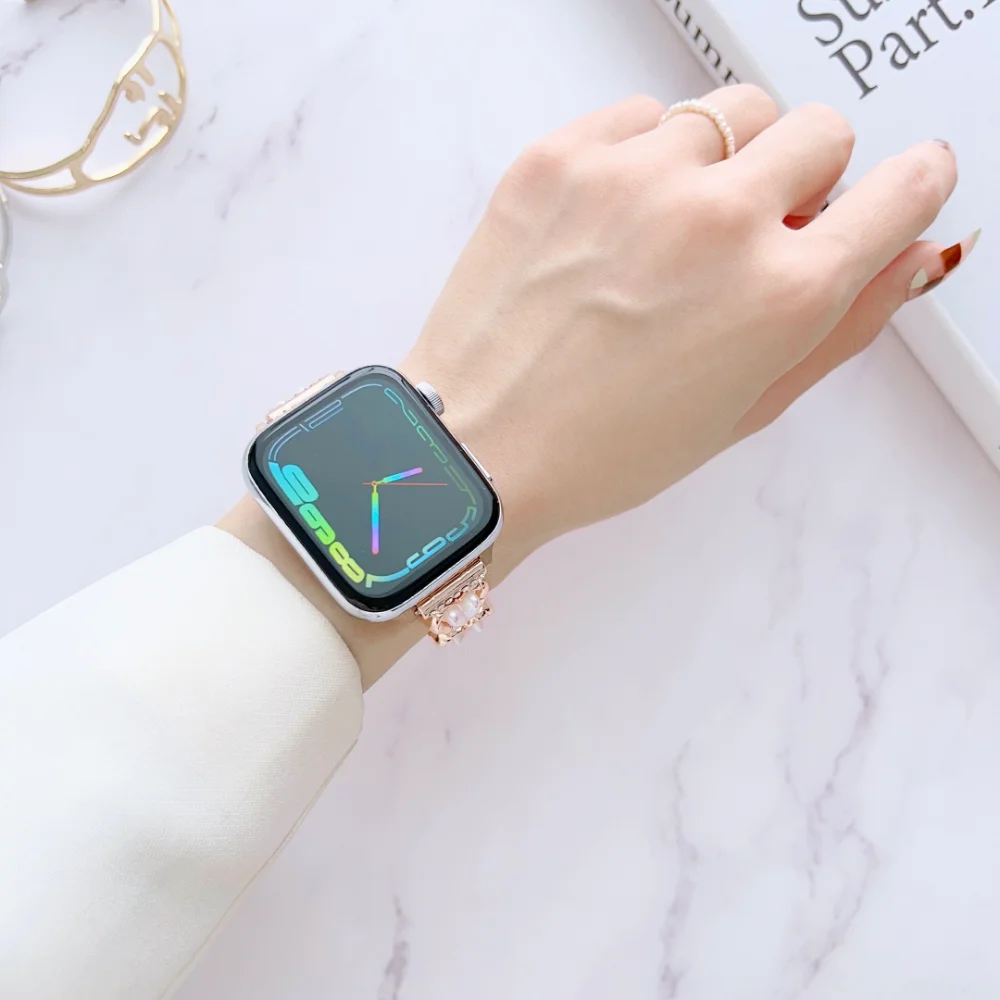 Jewelry Strap for Apple Watch Band 44mm 40mm 45mm 41mm 49mm 42mm 38mm Metal Bracelet for iWatch Series 8 Ultra 7 6 5 4 3 SE Belt