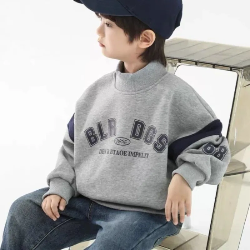 

Boys' Fleece-Lined Thickened Sweatshirt Autumn/Winter 2025 New Arrival Mid-Big Size Warm Base Layer Top for Kids