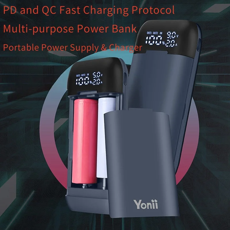 

18650 Battery Charger Case DIY Power Bank Box Portable QC 3.0 PD 18W Fast Charging Case for 18650 21700 20700 Lithium Batteries