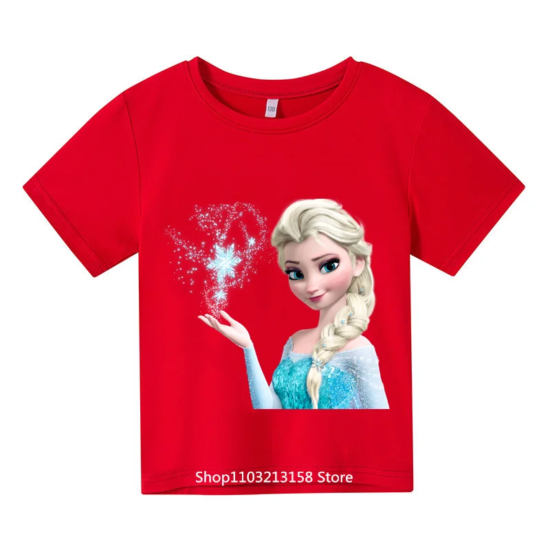 Maglietta estiva Elsa Frozen maglietta con stampa a maniche corte Kid neonate vestiti per bambini top Casual