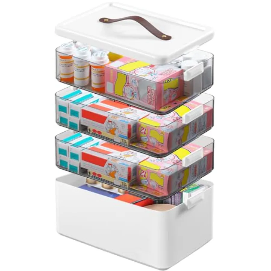 

Extra Tall Medicine Cabinet Organizer for Upright Medicine Bottles Organizer Portable Medicine Storage Box with Leather Handle
