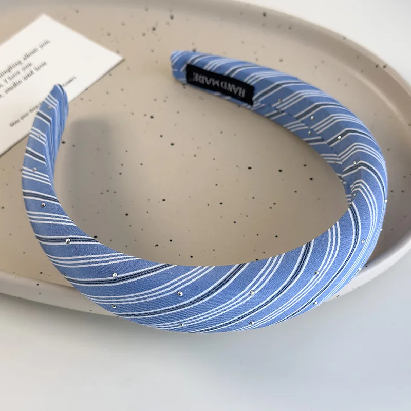 Beach Blue Striped Headbands New Twill Fabric Sponge Hair Hoop for Womans Girls Sweet Elegant Hair Band Fashion Retro Headdress