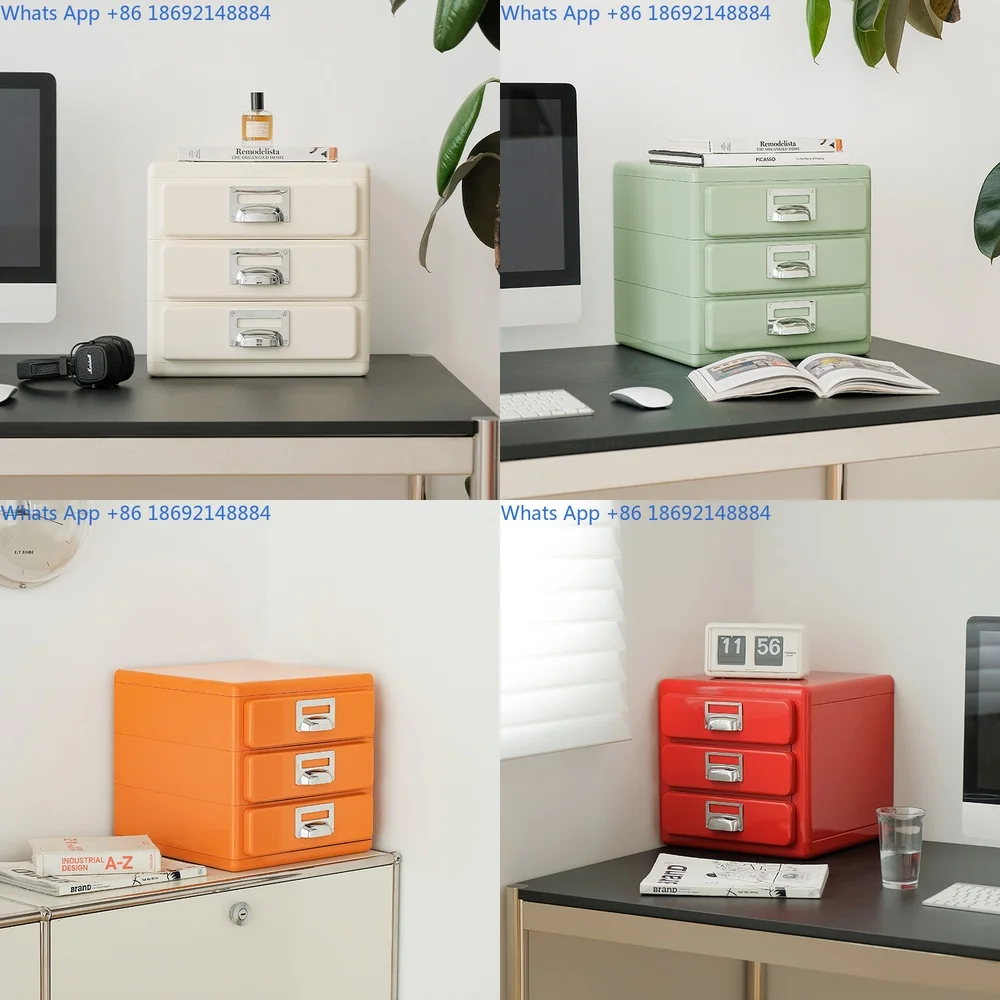 

Retro Multilayer Drawer File Cabinet ABS Plastic Three Drawer Desk Organizer for Home Office Storage