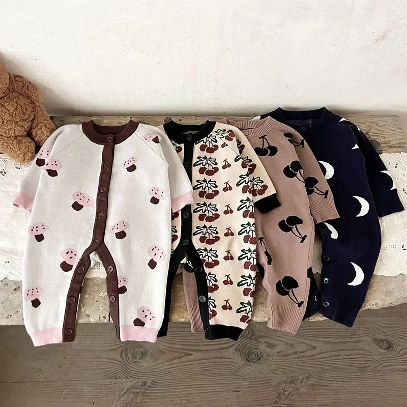 

2025 New Autumn 0-24M Toddler Baby Boys Girl Knitted Romper Infant Baby Boys Girls Knitted Jumpsuit Baby Girl Clothing