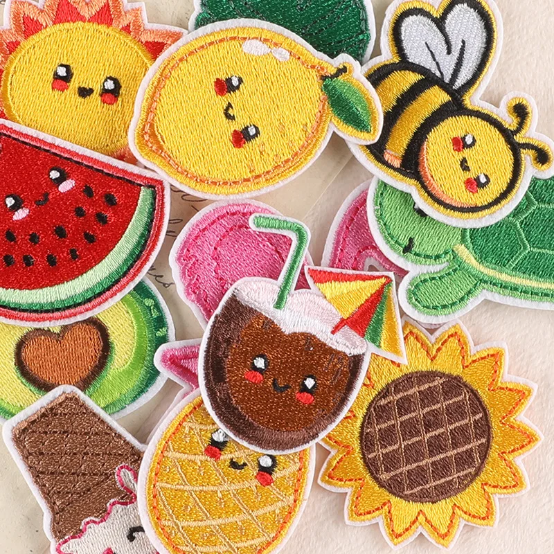 12 Stück süße Menge Tiere Früchte Biene Eisen auf Patches für Kleidung Kinder Stoffe bestickt Diy Jacke Nähen Parches Bulk kleines Baby – Detail 5