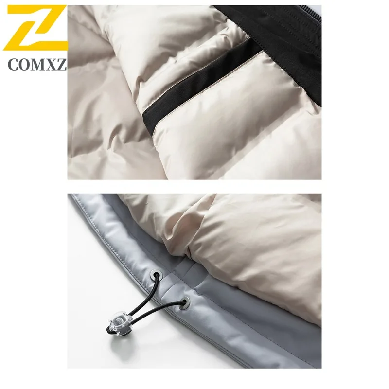 COMXZ Chaqueta ligera de plumón de pato blanco Cuello de piel con capucha Chaqueta acolchada de esquí de nieve a prueba de frío Ropa minimalista de viaje para hombres