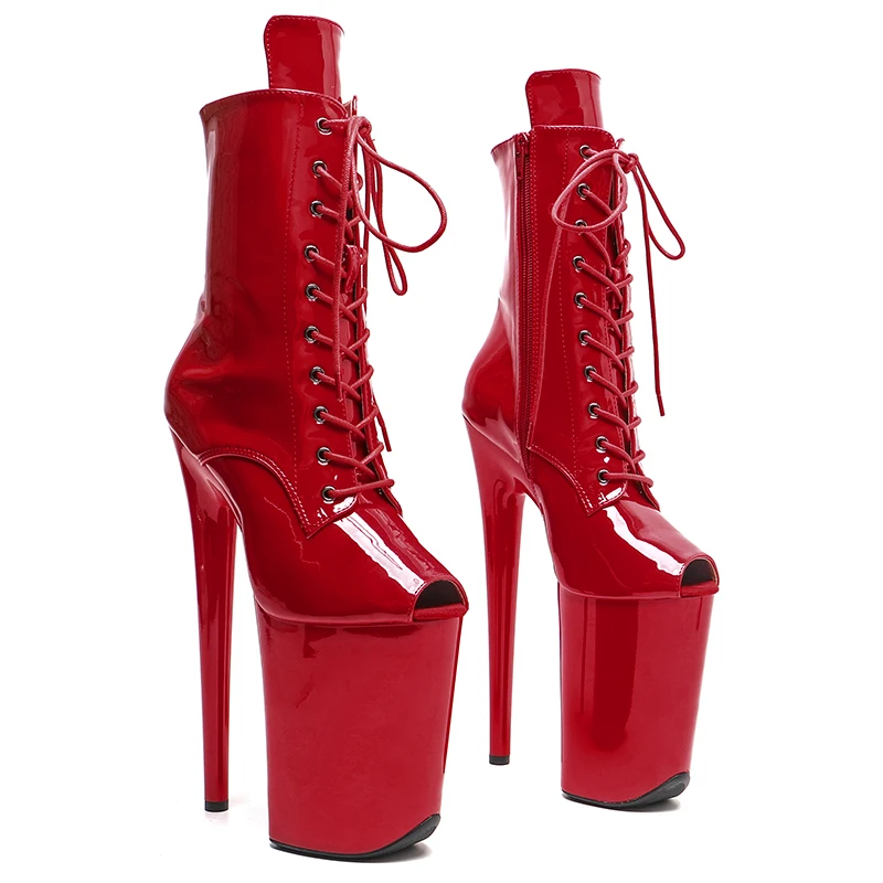 

Leecabe/23 см/9 дюймов, лакированный верх из искусственной кожи, модный тренд, маленькие ботинки для стриптиза на высоком каблуке с открытым носком, ботинки для танцев на пилоне