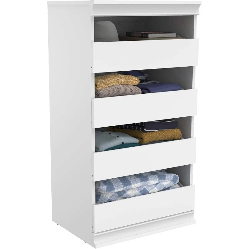 Modular Storage Unit with 4 Drawers, Wood Closet Organizer, Stacking, Full Backer, Storage, Decorative Trim, White，home.