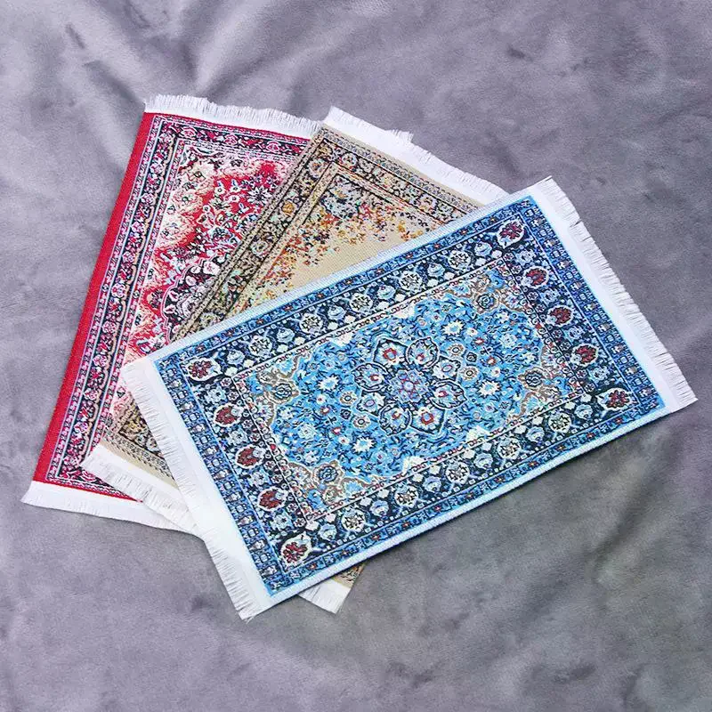 Floral Pattern Mat Mini House Decor Turkish Style Miniature Weaving Rug Dollhouse Carpet Doll Accessories Floor Coverings