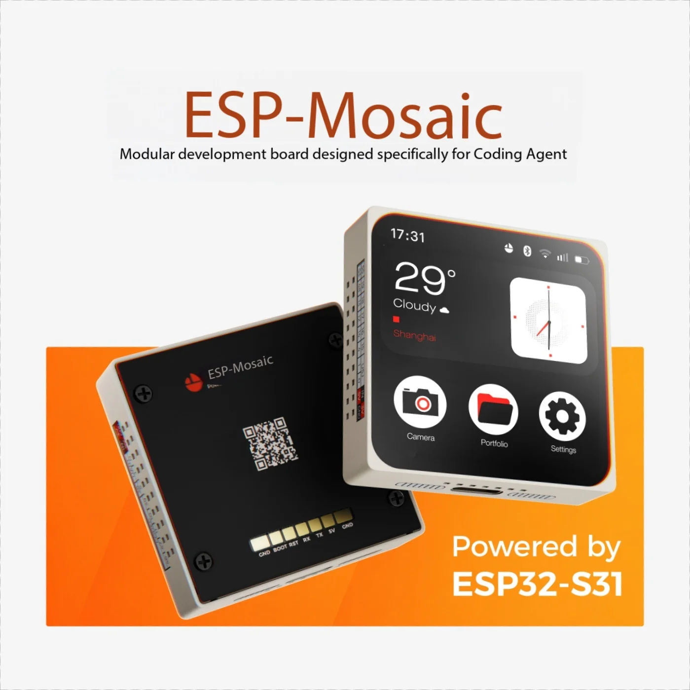 ESP-Mosaico ESP32-S31 Modular AI Coding Board 2.16in Touch AMOLED IMU Voice IoT Learning Lab Dev Kit