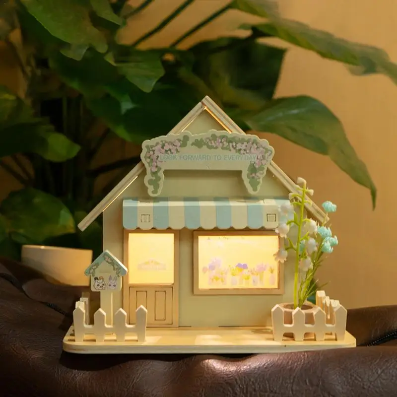 Led Night Light For Kids Nightstand LED Night Lamp Wooden Cottage Shape Doll House Model Night Light Bedroom Table Lamp For Desk