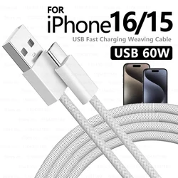 Original 60W USB to USB-C Carplay Fast Charging Cable For Apple iPhone 17 16 Pro Max 15 Plus Type C Charge Xiaomi Samsung Cable