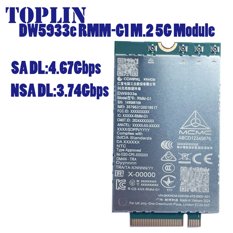 FM350-GL DW5931e-eSIM 5G M.2 Módulo P2J8F Para Dell Latitude 5531 9330 3571 Laptop 4x4 MIMO Módulo GNSS