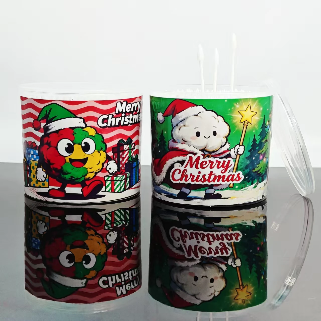 600 قطعة من مسحات القطن الملونة ذات الطابع المزدوج ذو طرف مستدير للبالغين، عنصر الاحتفال بعيد الميلاد أعواد قطنية