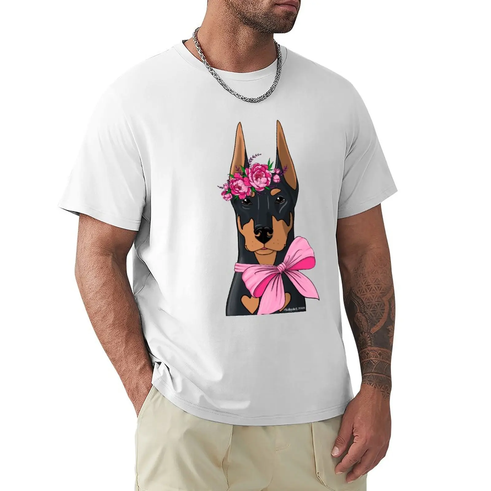 Doberman Flower Girl T-Shirt tees new edition korean fashion men clothings