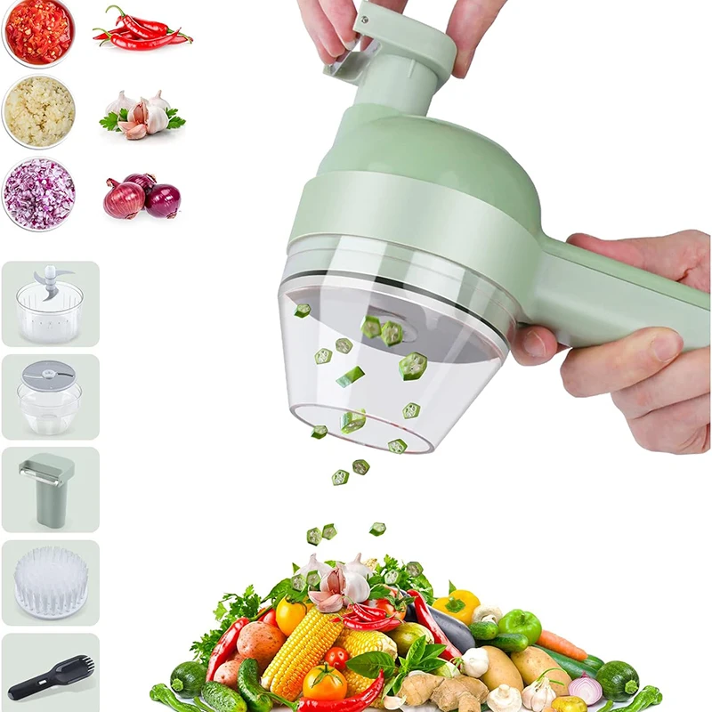 5 in 1 Electric Vegetable Cutter Set  Portable, Rechargeable, Wireless Food Processor & Chopper Machine for Pepper, Garlic& Meat