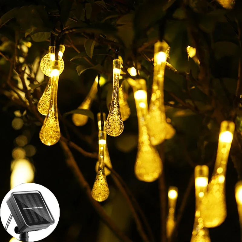 Solar String Lights Outdoor Decor Garland 5M/6.5M Water Drop Fariy Lights Christmas Wedding Birthday Party Garden 2025 Ramadan