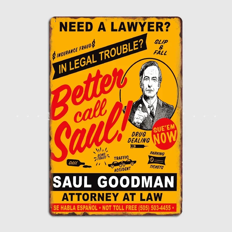 Better Call Saul Saul Goodman Breaking Bads Poster Metal Plaque Pub Garage Plates Pub Vintage Tin Sign Poster