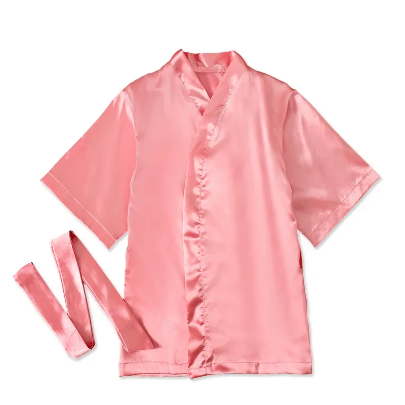 Children\'s Robe Solid Silk Satin Kimono Bathrobe Birthday Pyjamas Nightgown Kids Sleepwear Boy Girls Robes 12 Months -5 Years