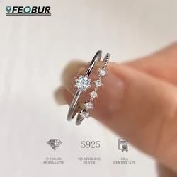 FEOBUR 3mm Moissanite Diamond Ring Set for Women 925 Sterling Silver Plated Platinum Brilliant Stacking Rings Jewelry Girl Gift