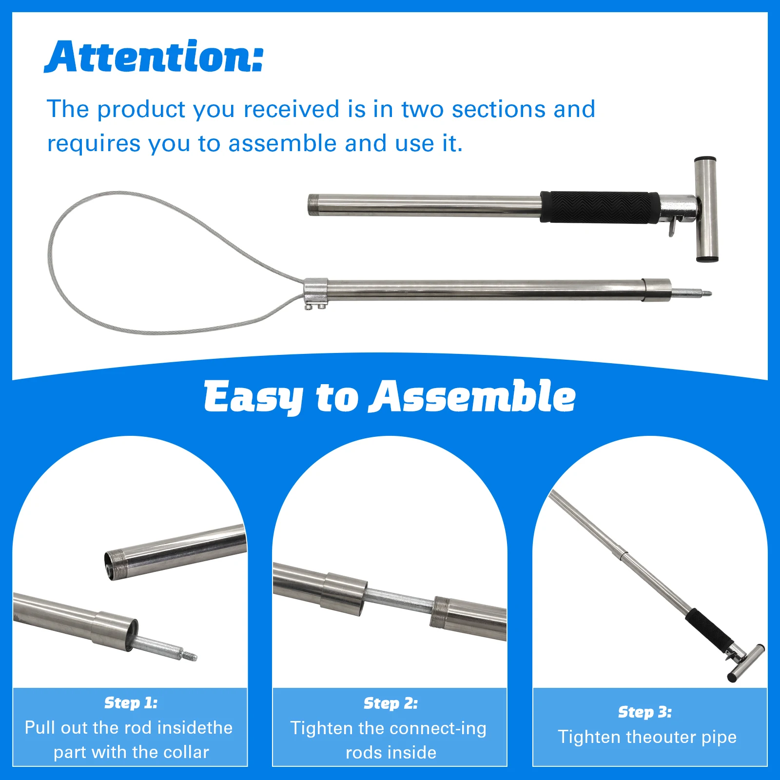 1 قطعة الفولاذ المقاوم للصدأ T-نوع خنزير الماسك القطب ، سلك حبل الثقيلة الحيوان الصيد لاسو مع مقبض لمط ، للماشية المزرعة #2