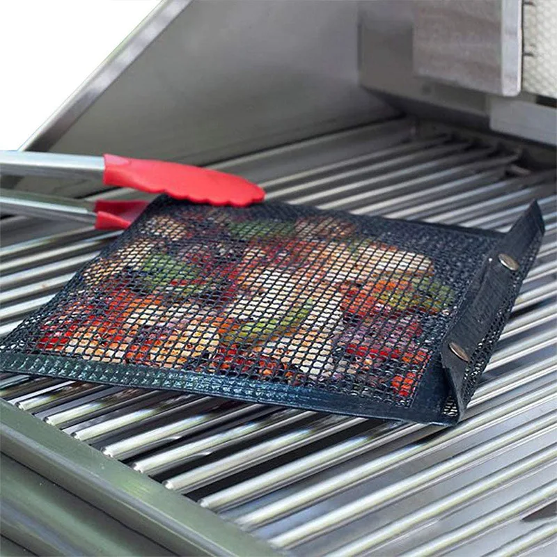 Hot Non-stick Barbecue Mesh Mat Bag Reusable Baking Net Pad Grid Shape Kitchen Outdoor Cooking Grill Bags Sheet Liner BBQ Mat