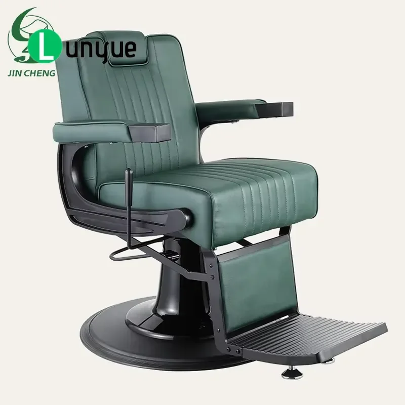 Classic Luxury Modern Barber Chair Black Aluminum Alloy Frame Synthetic Leather Retro Styling Chair for Barbershop