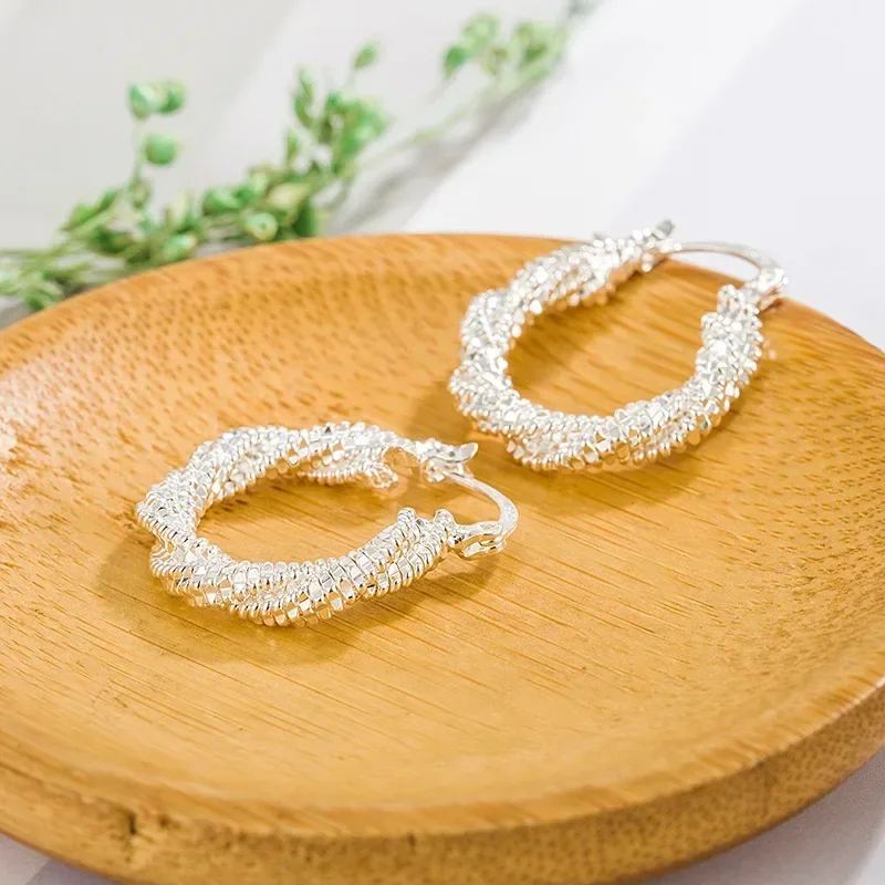 Wholesale Silver Color Irregular Scrub Hoop Earrings Unique Babysbreath Europe America Ear Buckle Earring Female Summer Jewelry