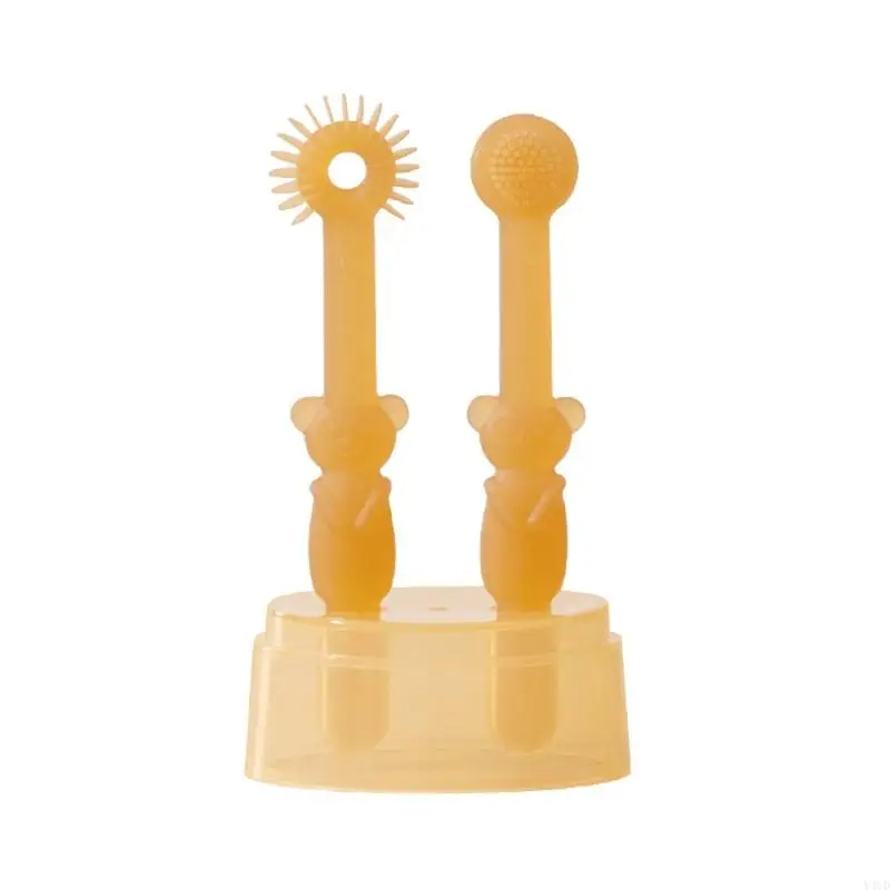 

Y4UD Newborns Tongue Cleaning Brush Silicone Toothbrush Set for 0 to 18 Month Baby Teething Massager