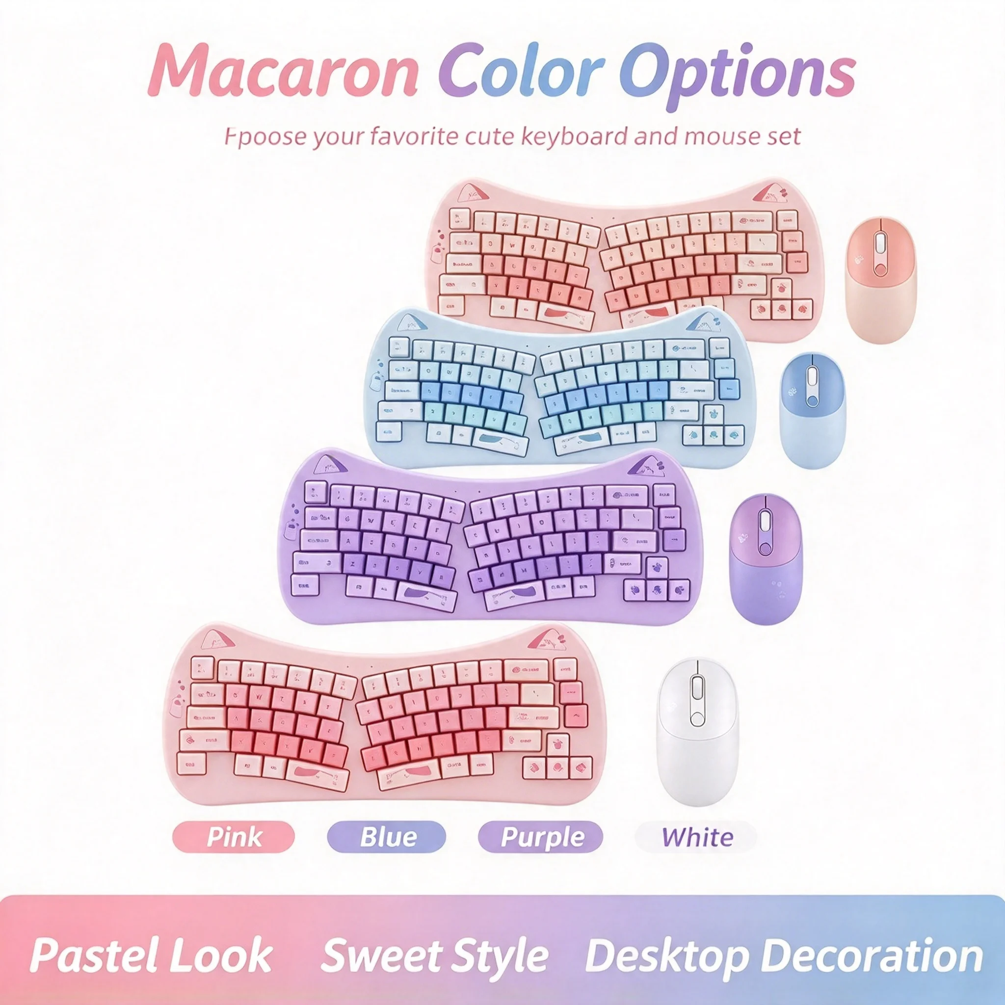 66Keys 2.4G Wireless Ergonomic Design Cut Cat Keyboard And Mouse Combo Office Stylish Slient Click PC Keyboard Set For Computer