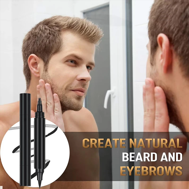 Waterproof Beard Pen 2-in-1 three-pronged double-headed beard drawing pen beard pen thick filling eyebrow pencil