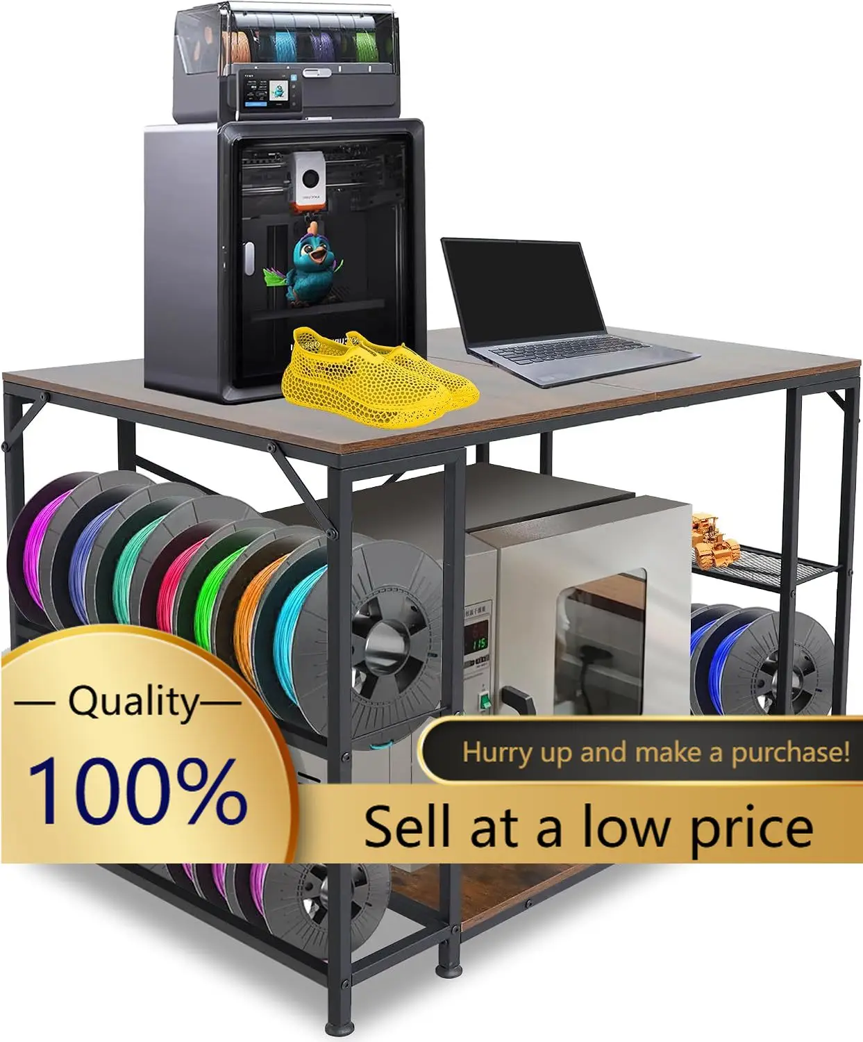 Upgraded 3D Printer Stand, Large 3D Printer Filament Storage Rack for Home Office, 2-Tier Under Desk 3D Printer Table Desk with