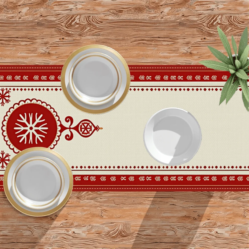 1pc Red & White Snowflake Table Runner - Winter Christmas Holiday Decor, Elegant Table Flag for Dining Table Centerpiece