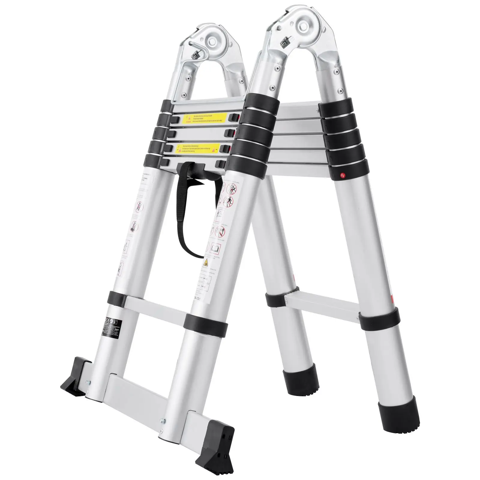 Telescoping Ladder, 12.5FT A-Shape Aluminum Extension Lightweight, Multi-button Retraction Collapsible, 375 LBS Capacity w
