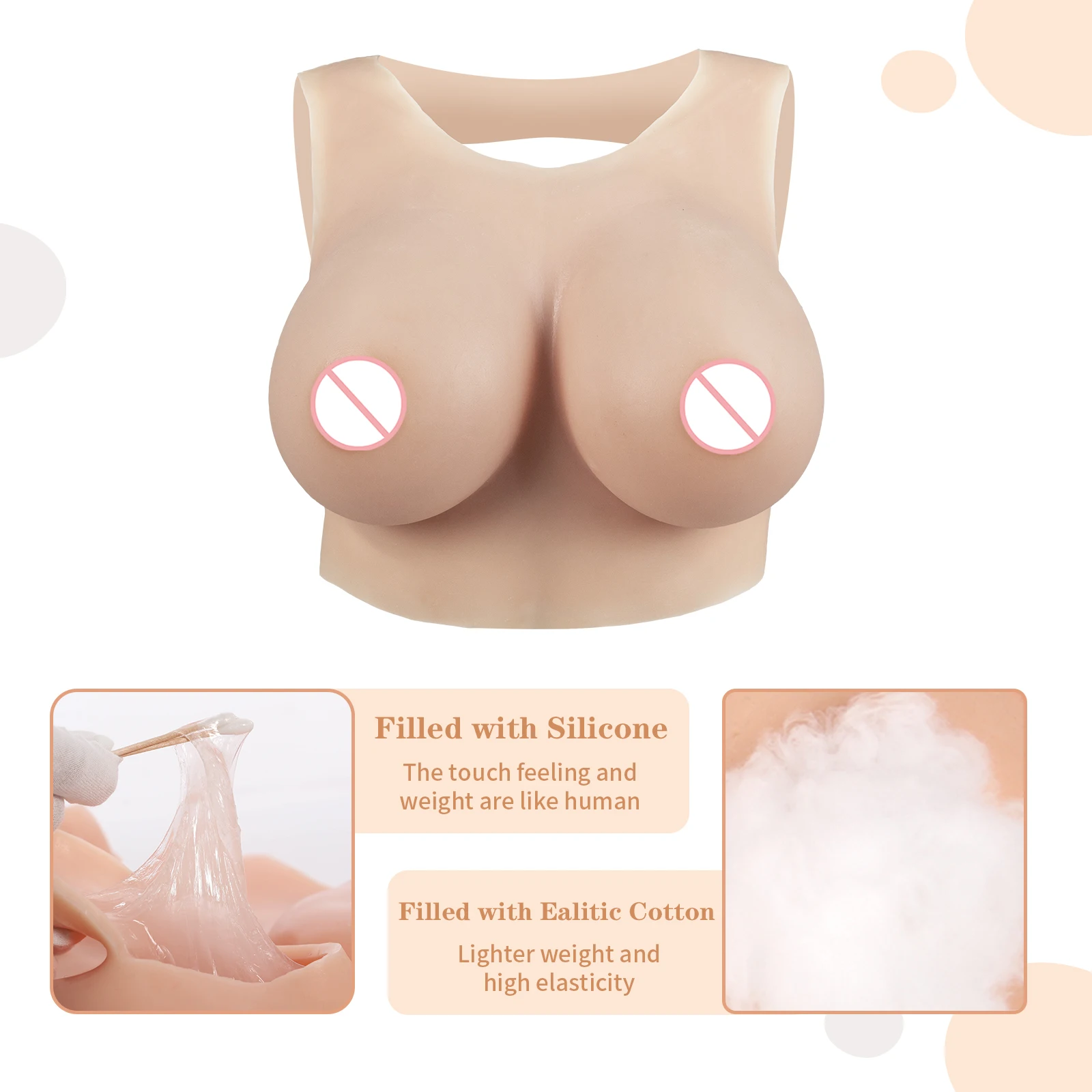 KUMIIHO Realistic Breast Form Cotton Round Neck Hollow Drag Queen Sissy Fake Boobs Transgender Cosplay Fake Breast Forms