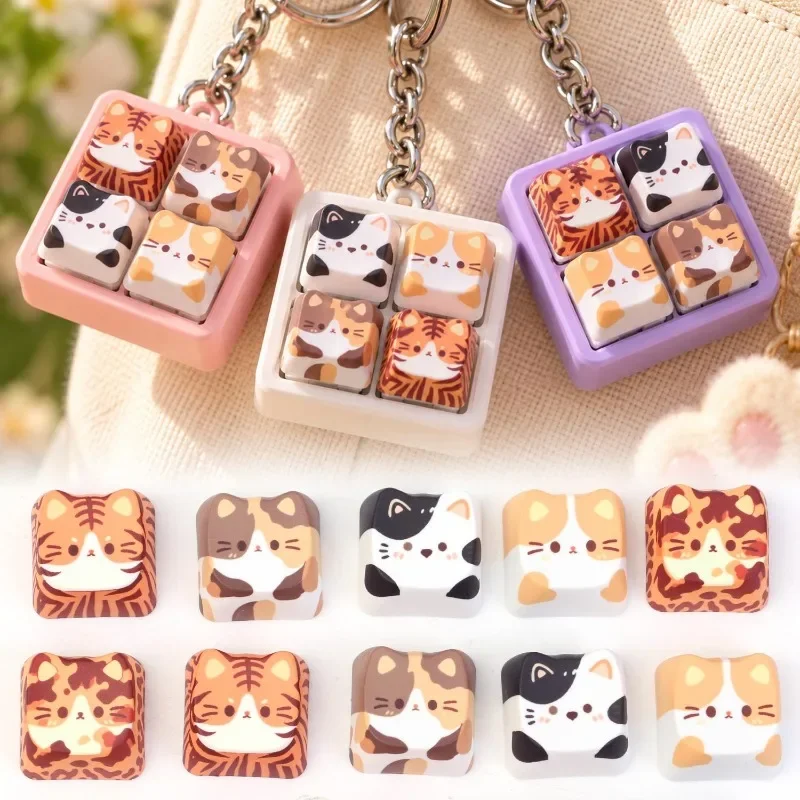 Cute Cat Dog Animal Shape PBT Keycaps DIY 3d Print Replacement  Key Cap Mechanical Keyboard Keychains Stress Relief Gaming Tools