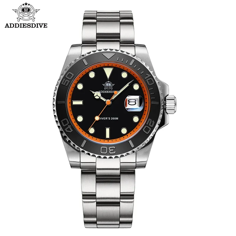 ADDIESDIVE Waterproof Men\'s Watch Classic Bezel Luxury Stainless Steel 200m Diving BGW9 Luminous Quartz Watch Relogio Masculino