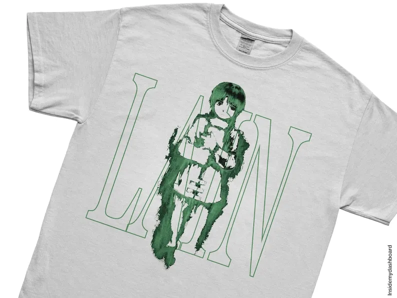 Serial Experiments Lain Green Digital T-Shirt, Lain Anime, Serial Experiments Lain Shirt,  Tee