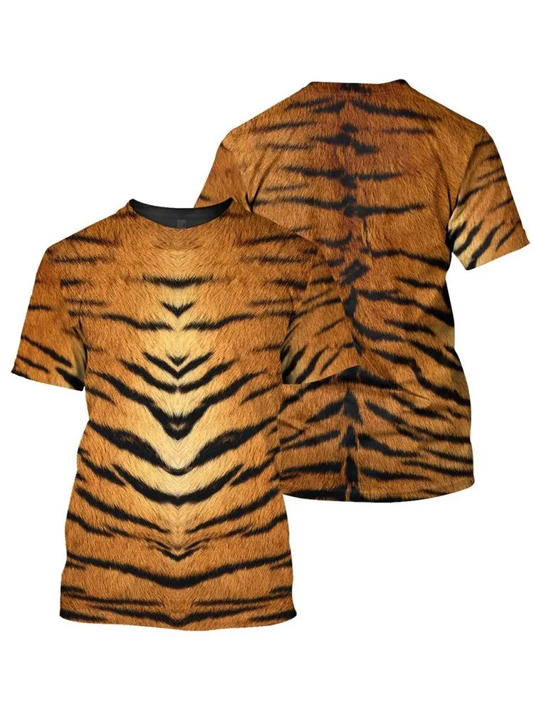 T-shirt à manches courtes à motif de peau d'animal cool pour hommes, t-shirt à col rond, t-shirts décontractés, été, rue, tigre, léopard, zèbre