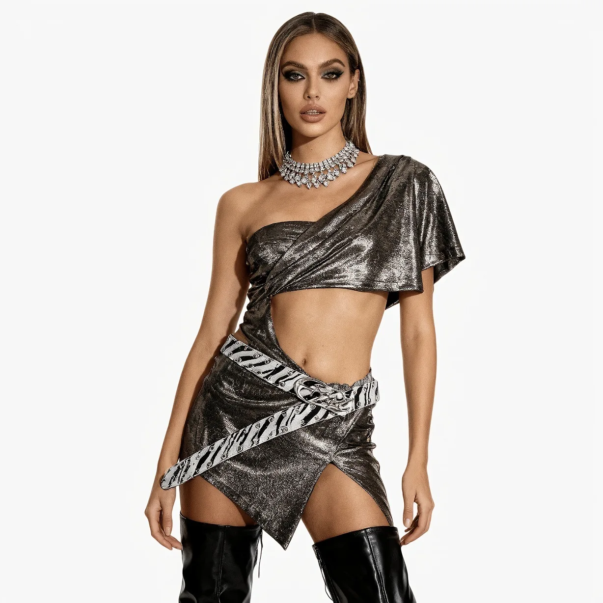 بيع عبر الحدود أبيض وأسود زيبرا نمط العيينة برشام غير النظامية مشبك الجوف خارج شخصية Y2K الساخن فتاة حزام تنوعا #1