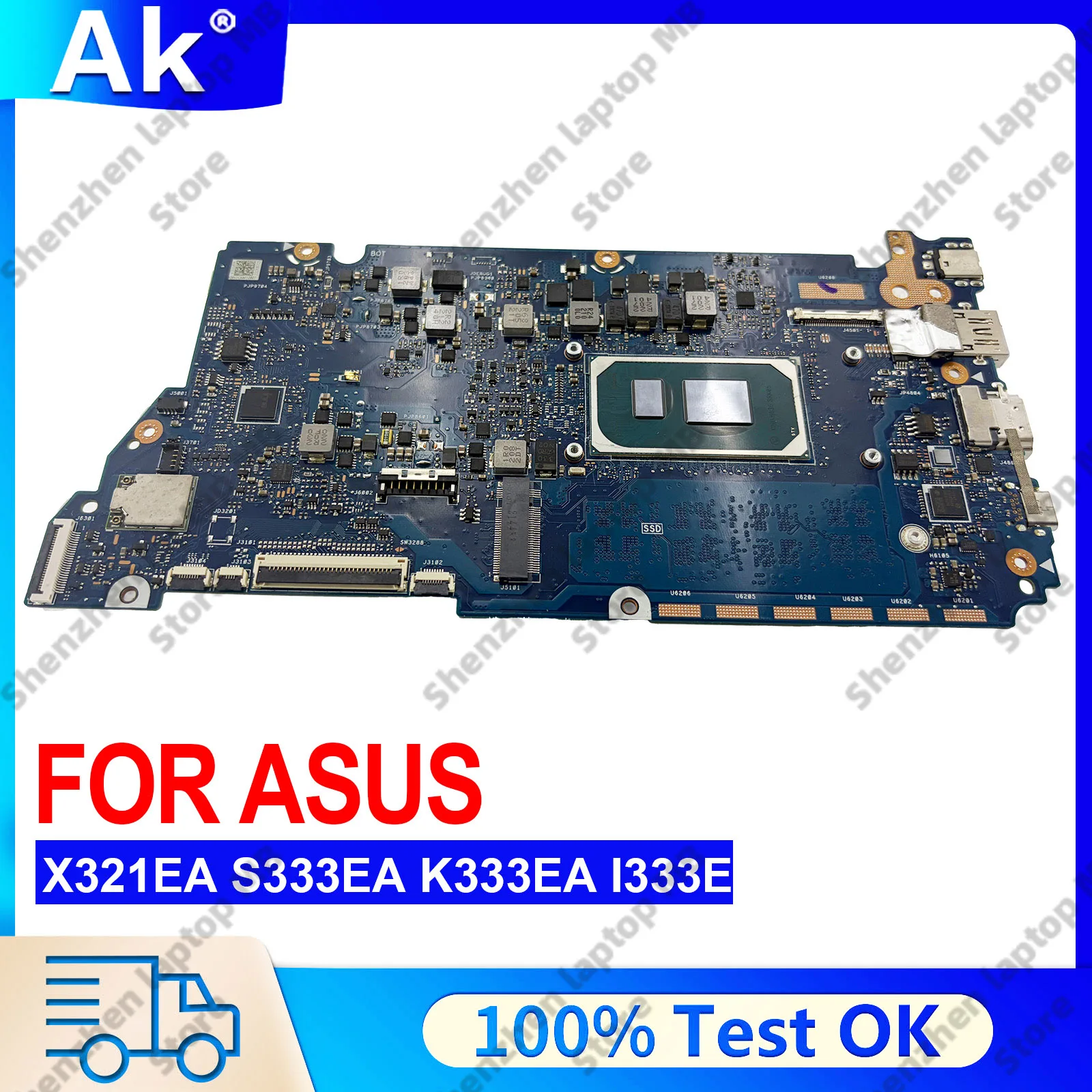 Placa-mãe para laptop x321ea, para notebook asus vivobook x321ea s333ea i333ea x321e adol13e k333ea, com 10ª geração i3 i5 i7