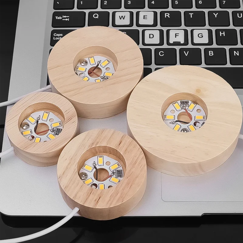 Wooden LED Display Base Light Luminous USB Lamp Holder For Crystal Ball Glass Resin Art Ornament Stand Decor Kids Gifts USB Port